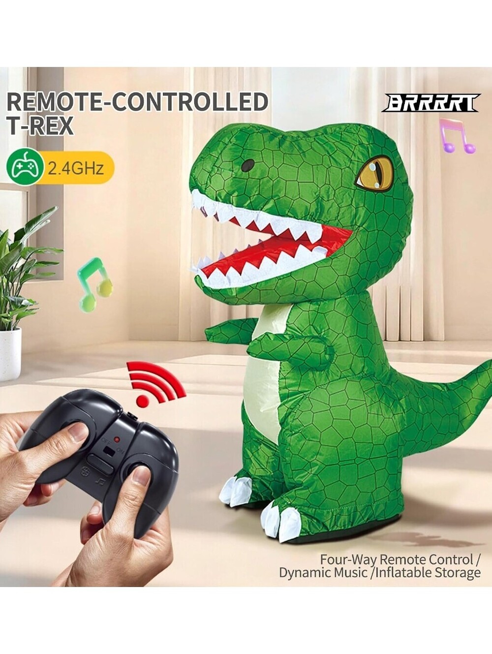 24-Inch Remote Control Inflatable Dinosaur Toy with Sound & 360° Rotation Brown - Picture 5 of 7